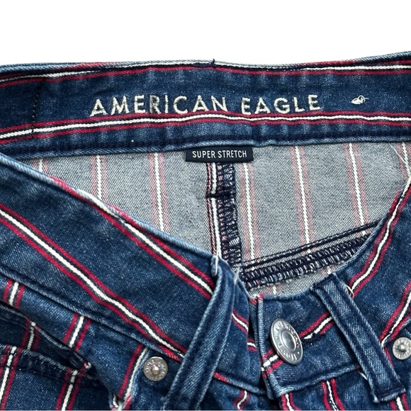 American Eagle Dark Wash Denim Stripe Skirt Super Stretch - Size 0 - Picture 2 of 5